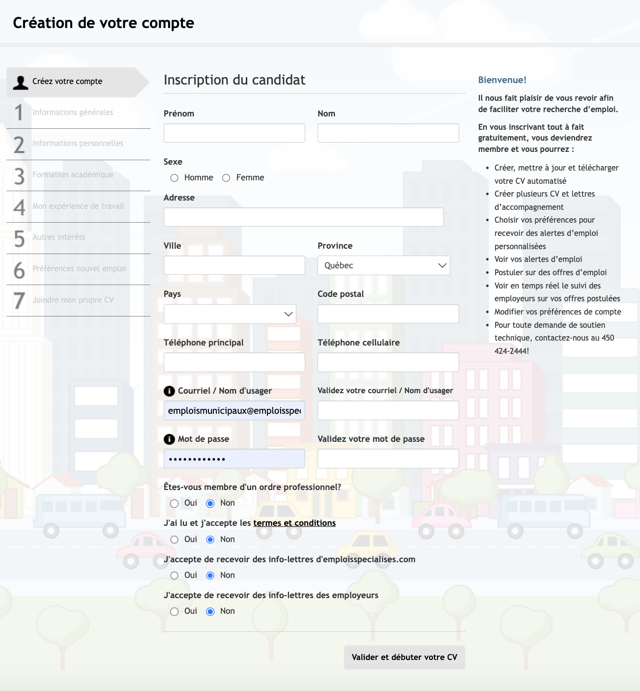 Remplissez votre CV automatisé sur emploismunicipaux.com!